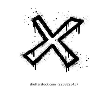 Marca de verificación de graffiti pintada con aerosol en blanco y negro. símbolo X. aislado de fondo blanco. ilustración vectorial