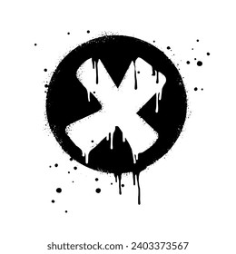 Marca de verificación de graffiti pintada con aerosol en blanco y negro. símbolo X. aislado de fondo blanco. ilustración vectorial