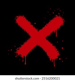 Spray painted graffiti check mark in red over black. X symbol. isolated on white background. vector illustration