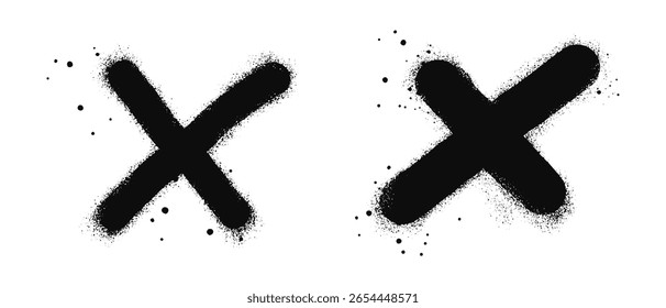 Spray painted graffiti check mark in black over white. X symbol. isolated on white background. vector illustration