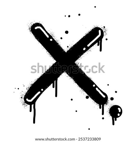 Spray painted graffiti check mark in black over white. X symbol. isolated on white background. vector illustration