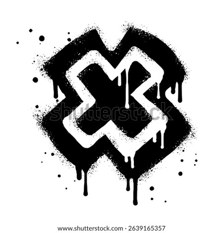 Spray painted graffiti check mark in black over white. X symbol. isolated on white background. vector illustration