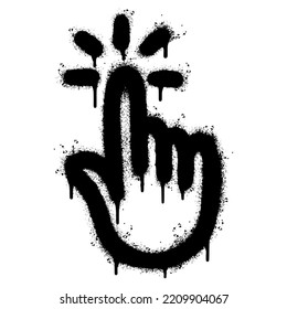 Spray Painted Graffiti Clicking finger icon Sprayed isolated with a white background. graffiti hand pointer with over spray in black over white. Vector illustration.