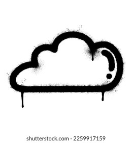Icône de nuage de Graffiti Peint au Spray Isolée sur fond blanc. icône en forme de graffiti dans un nuage avec un spray au dessus en noir sur blanc.