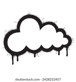 Icono de nube de graffiti pintado en aerosol aislado con un fondo blanco. Icono de nube de graffiti con sobre spray en negro sobre blanco. Ilustración vectorial.