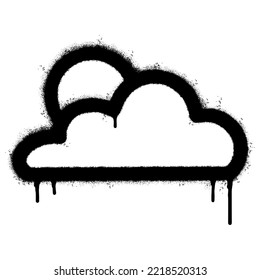 Spray Painted Graffiti Cloudy Weather Icon Sprayed isolated with a white background. graffiti clear clouds icon with over spray in black over white. Vector illustration.