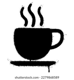 Spray Painted Graffiti Coffee cup icon Word Sprayed isolated with a white background. graffiti Coffee icon with over spray in black over white.