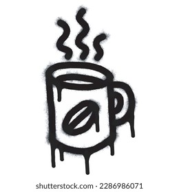 Spray Painted Graffiti Coffee cup icon Word Sprayed isolated with a white background. graffiti Coffee icon with over spray in black over white. Vector illustration.