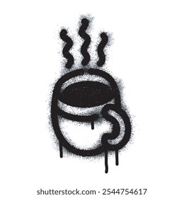 Spray Painted Graffiti Kaffee Tasse Symbol Wort Gesprüht, einzeln auf weißem Hintergrund. graffiti Kaffeesymbol mit Overspray in schwarz auf weiß. Vektorgrafik.