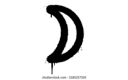 Spray Painted Graffiti crescent moon Sprayed isolated with a white background. graffiti crescent moon with over spray in black over white. Vector illustration.