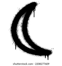 Spray Painted Graffiti crescent moon Sprayed isolated with a white background. graffiti crescent moon with over spray in black over white. Vector illustration.