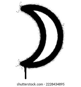 Spray Painted Graffiti crescent moon Sprayed isolated with a white background. graffiti crescent moon with over spray in black over white. Vector illustration.