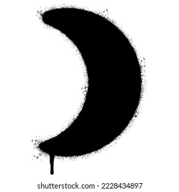 Spray Painted Graffiti crescent moon Sprayed isolated with a white background. graffiti crescent moon with over spray in black over white. Vector illustration.
