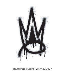 Spray painted graffiti crown sign in black over white. Crown drip symbol. isolated on white background. vector illustration