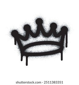 Iniciar sesión de la corona del graffiti pintado en aerosol negro sobre blanco. símbolo de la corona del rey. aislado sobre fondo blanco. Ilustración vectorial