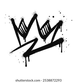 Spray pintado sinal de coroa de grafite em preto sobre branco. Símbolo de gotejamento da coroa. isolado no fundo branco. ilustração vetorial