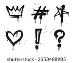 Spray painted graffiti Crown, star, question marks, heart, question drip symbol. isolated on white background. vector illustration