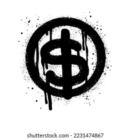 Spray painted graffiti currency in black over white. Drops of sprayed dollar icon. isolated on white background. vector illustration