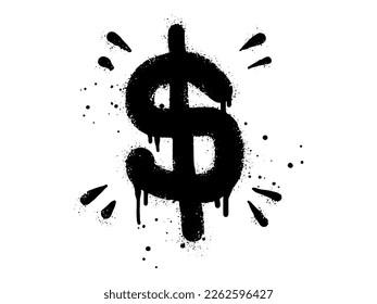 Spray painted graffiti currency in black over white. Drops of sprayed dollar icon. isolated on white background. vector illustration