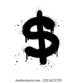 Spray painted graffiti currency in black over white. Drops of sprayed dollar icon. isolated on white background. vector illustration