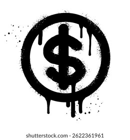 Spray painted graffiti currency in black over white. Drops of sprayed dollar icon. isolated on white background. vector illustration