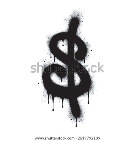 Spray painted graffiti currency in black over white. Drops of sprayed dollar icon. isolated on white background. vector illustration