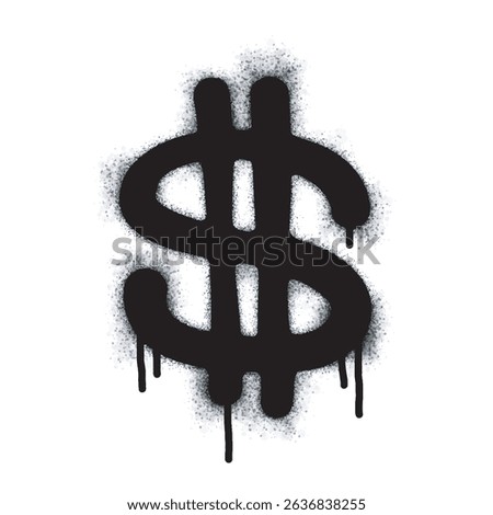 Spray painted graffiti currency in black over white. Drops of sprayed dollar icon. isolated on white background. vector illustration