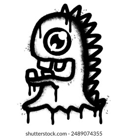 Spray Painted Graffiti cute monster icon Sprayed isolated with a white background.