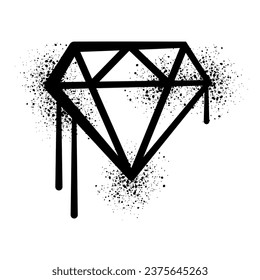 Spray painted graffiti diamond isolated on white background. Black and White street art style element. Urban style vector illustration