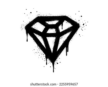 Spray painted graffiti diamond sign in black over white. Diamond drip symbol. isolated on white background. vector illustration