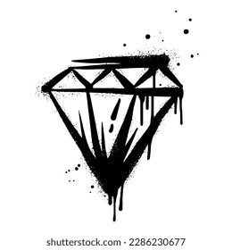 Spray painted graffiti diamond sign in black over white. Diamond drip symbol. isolated on white background. vector illustration