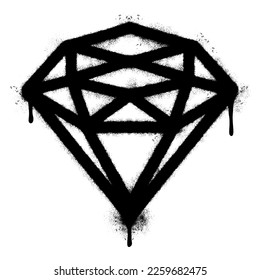 Spray Painted Graffiti diamond Sprayed isolated with a white background. graffiti diamond with over spray in black over white.