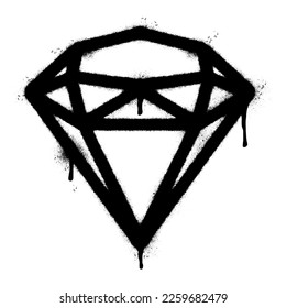 Spray Painted Graffiti diamond Sprayed isolated with a white background. graffiti diamond with over spray in black over white.
