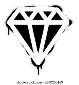 Spray Painted Graffiti diamond Sprayed isolated with a white background. graffiti diamond with over spray in black over white.