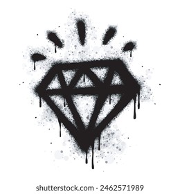 Spray Pintado Graffiti diamante Sprayed aislado con fondo blanco. graffiti diamante con sobre spray en negro sobre blanco. Ilustración vectorial.