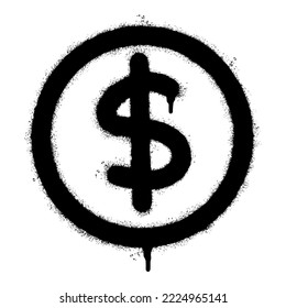 Spray Painted Graffiti dollar icon Word Sprayed isolated with a white background. graffiti cash icon with over spray in black over white. Vector illustration.