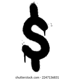 Spray Painted Graffiti dollar $ icon Sprayed isolated with a white background. graffiti bell icon with over spray in black over white. 