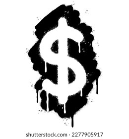 Spray Painted Graffiti dollar $ icon Sprayed isolated with a white background. graffiti bell icon with over spray in black over white. 