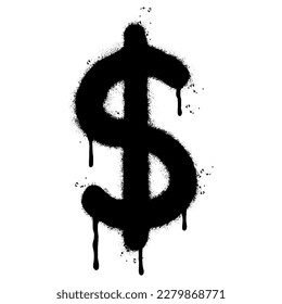 Spray Painted Graffiti dollar $ icon Sprayed isolated with a white background. graffiti bell icon with over spray in black over white. 