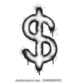 Spray Pintado Graffiti dólar $ icono Pulverizado aislado con un fondo blanco.