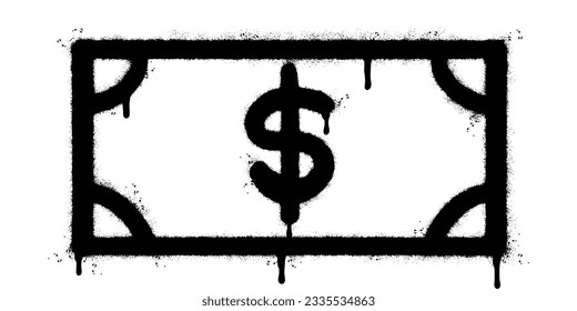 Spray Painted Graffiti dollar Dollar paper money Sprayed isolated with a white background. graffiti cash icon with over spray in black over white. Vector illustration.