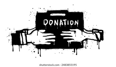 Spray painted graffiti donate in black over white. Concept of charity and donation. hands Give and share love to people. vector illustration