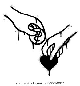 Spray Painted Graffiti donation symbol Sprayed isolated with a white background. graffiti donation icon with over spray in black over white. Vector illustration.