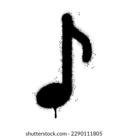 Spray Painted Graffiti eighth note Sprayed isolated with a white background. graffiti Note music icon with over spray in black over white.