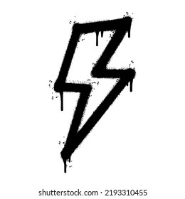 Spray Painted Graffiti electric lightning bolt symbol Sprayed isolated with a white background. graffiti electric lightning bolt icon with over spray in black over white. Vector illustration.