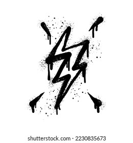 Spray painted graffiti Electric lightning flash, Lightning bolt in black over white. Drops of sprayed thunder bolt symbol. isolated on white background. vector illustration