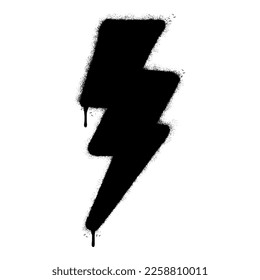 Spray Painted Graffiti electric lightning bolt symbol Sprayed isolated with a white background. graffiti electric lightning bolt icon with over spray in black over white. 