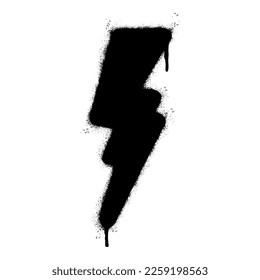 Spray Painted Graffiti electric lightning bolt symbol Sprayed isolated with a white background. graffiti electric lightning bolt icon with over spray in black over white. 