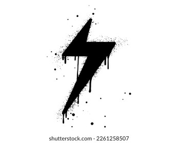 Spray painted graffiti Electric lightning flash, Lightning bolt in black over white. Drops of sprayed thunder bolt symbol. isolated on white background. vector illustration