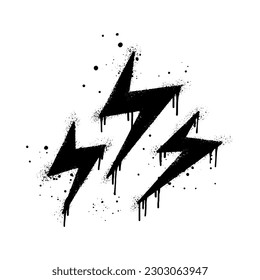 Spray painted graffiti Electric lightning flash, Lightning bolt in black over white. Drops of sprayed thunder bolt symbol. isolated on white background. vector illustration